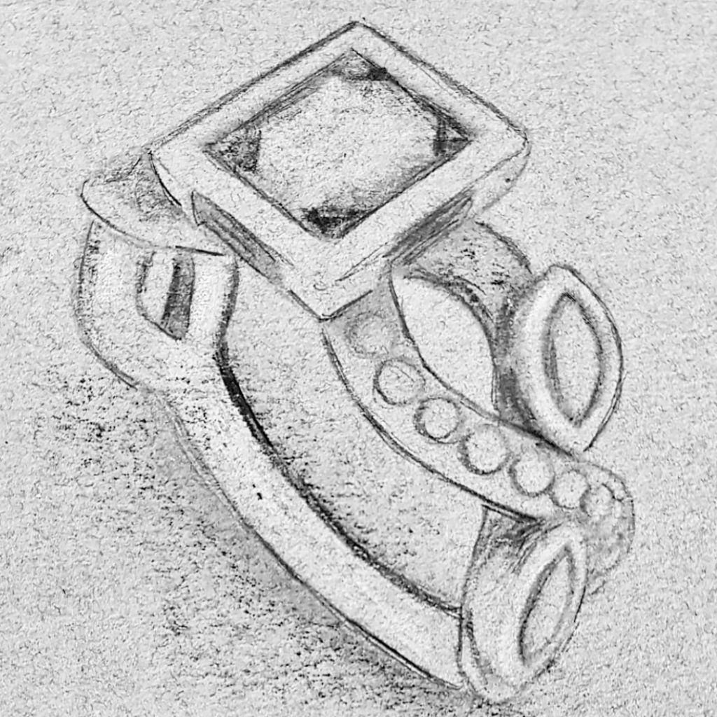 La première étape de la création sur-mesure consiste à dessiner votre création en fonction de vos envies.